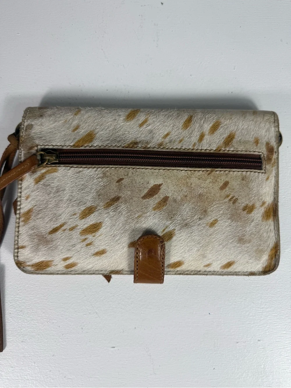 Nocona Tooled Floral Leather Wristlet - Tan with Cream Accent
